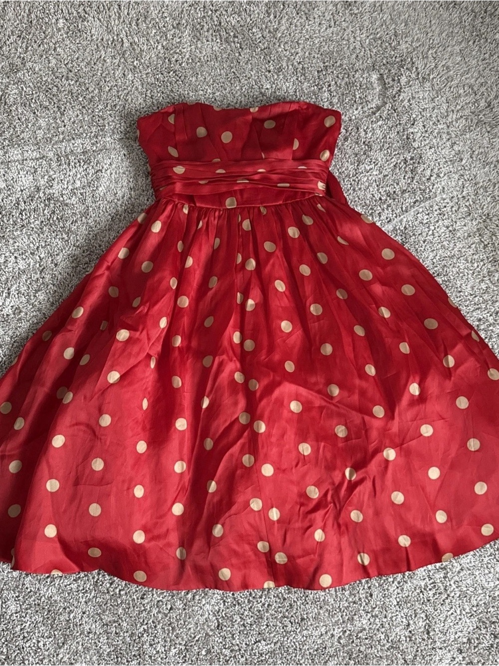 J. Crew Red Strapless Polka Dot Prom Dress